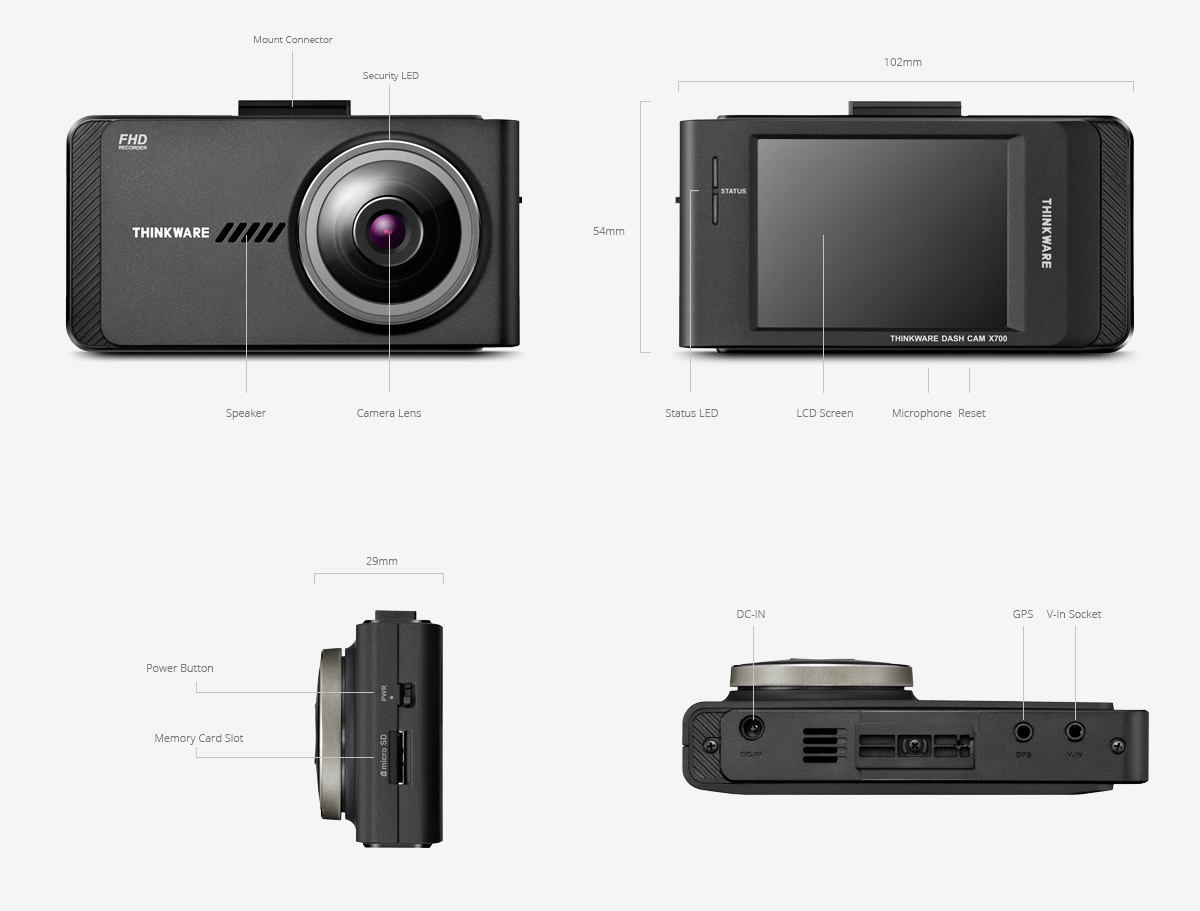 Thinkware X700 Front and rear dash cam specification