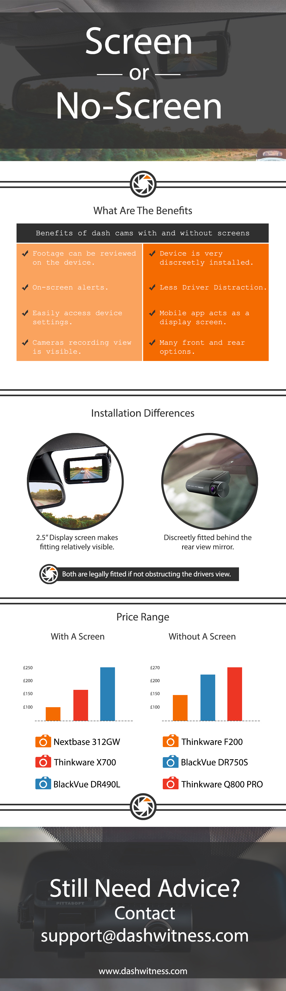 Should you get a dash cam with or without a display screen infographic